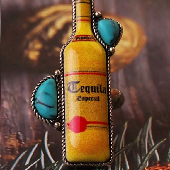 2/$30🌵 Tequila Especial Silver Turquoise Stone Adjustable Alcohol Southwestern - Picture 6 of 15